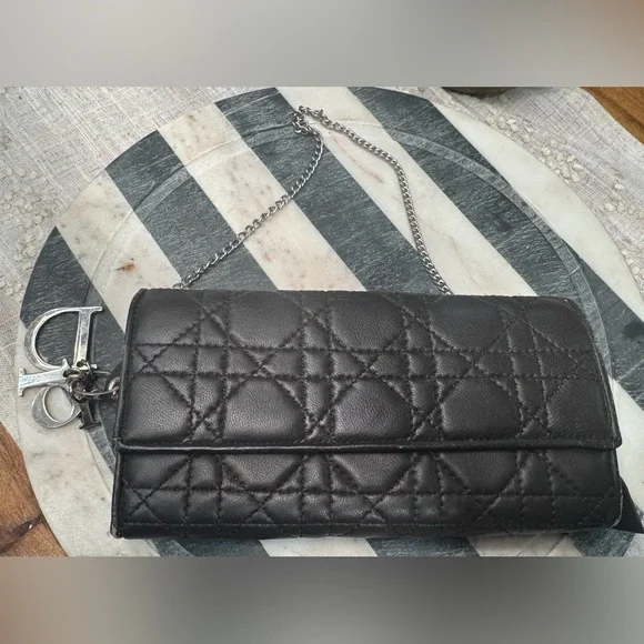CHRISTIAN DIOR LADY DIOR CHAIN WALLET 100%AUTHENTIC VERY GOOD USED CONDITION EUC - Picture 3 of 16